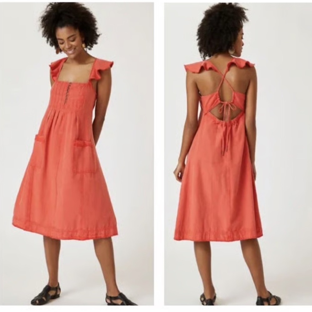 Pilcro Coral Midi Dress with Ruffle Straps